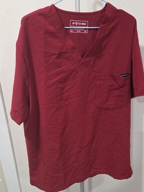 Stitches Men's V-Neck Pocket Tee - Wine Red